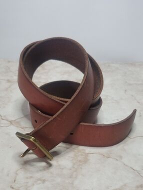 Lucky Brand Brown Leather Belt with Brass Buckle Size L